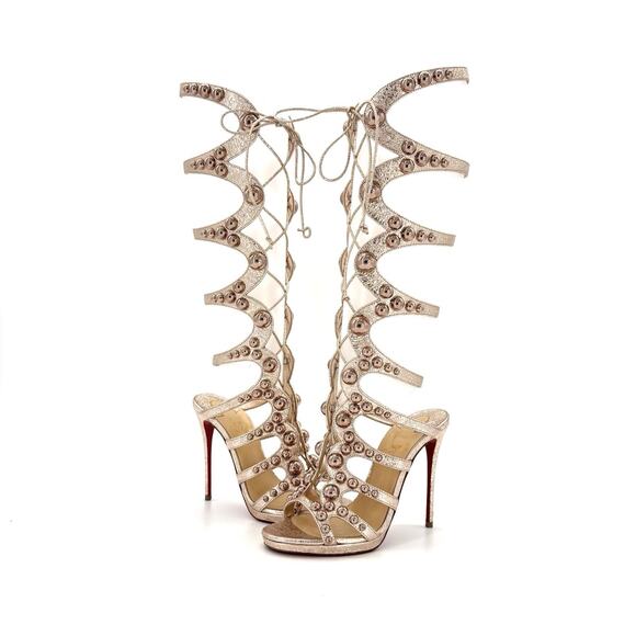 Christian Louboutin Amazoutiful 120 Rose Gold Gladiator Knee High Sandals 35.5 - Picture 3 of 10